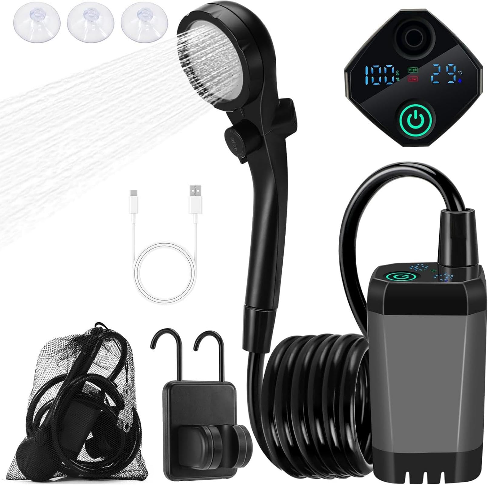 Kit Doccia Portatile 2200mAh Doccia Portatile Da Campeggio Elettrica - Ricaricabile, Pompa 2200mAh, Per Esterno E Animali Doccia Esterna Animali Domestici - 3
