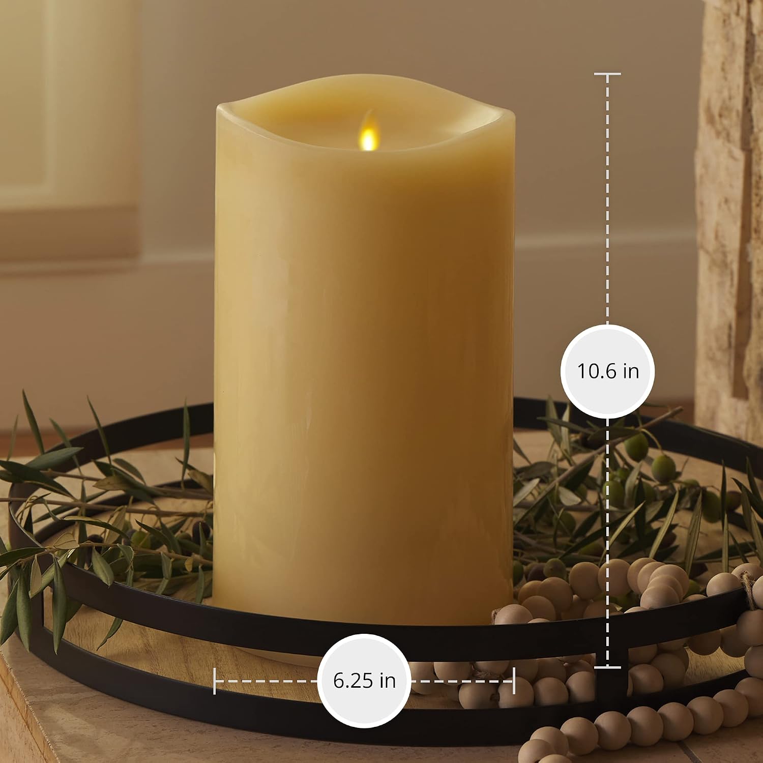 Luminara Grand Pillar Flameless LED Candle, Ivory 6.25" x 10.6", Battery Operated Real Wax w/Timer, Moving Flame, Realistic Unscented Home Decor Safe