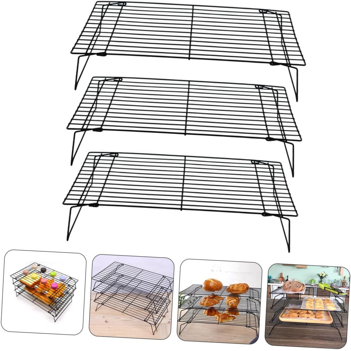 PRETYZOOM 3pcs Multi-function Cooling Rack Set for Baking Thickened Kitchen Bread and Cookie Rack for Cooling Cakes Muffins and Barbecuing and Safe to Use