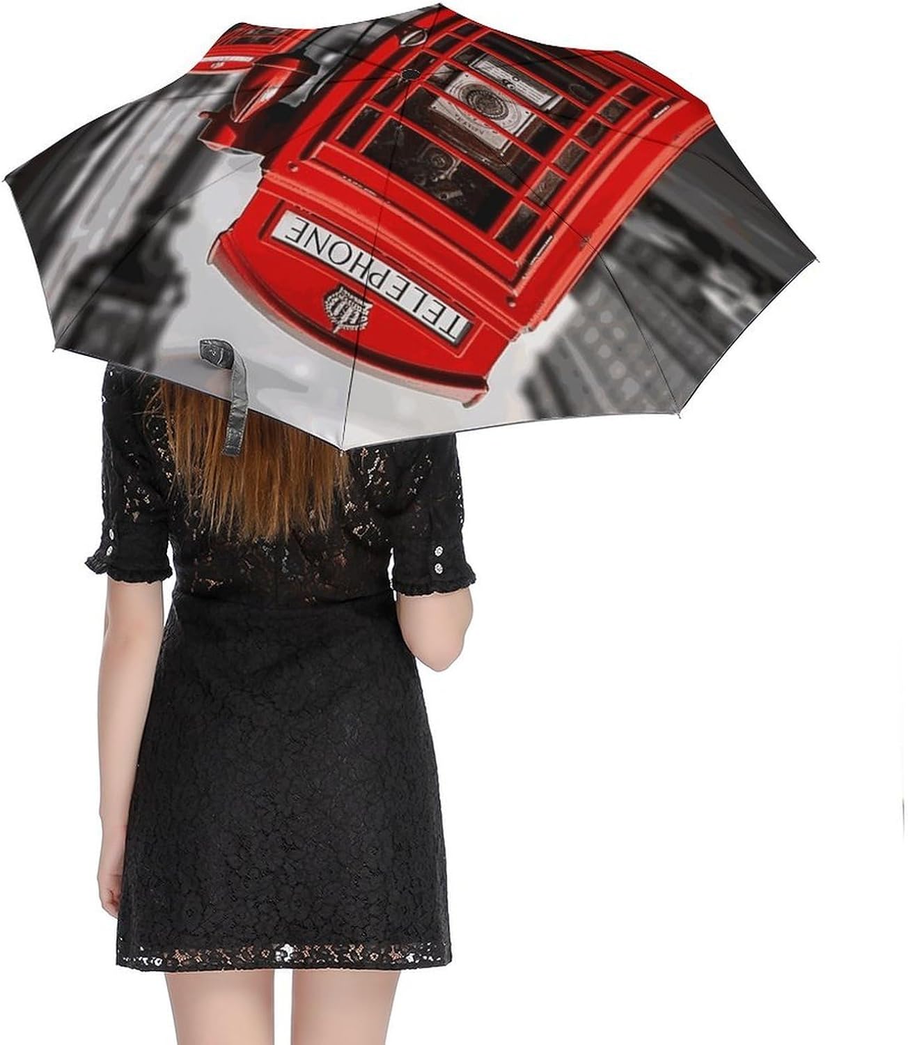 England UK Retro London Telephone Umbrella Compact Umbrellas for Rain | Umbrella Compact Folding Travel Umbrella Light Portable for Women Men Automatic Umbrellas with Sleeve