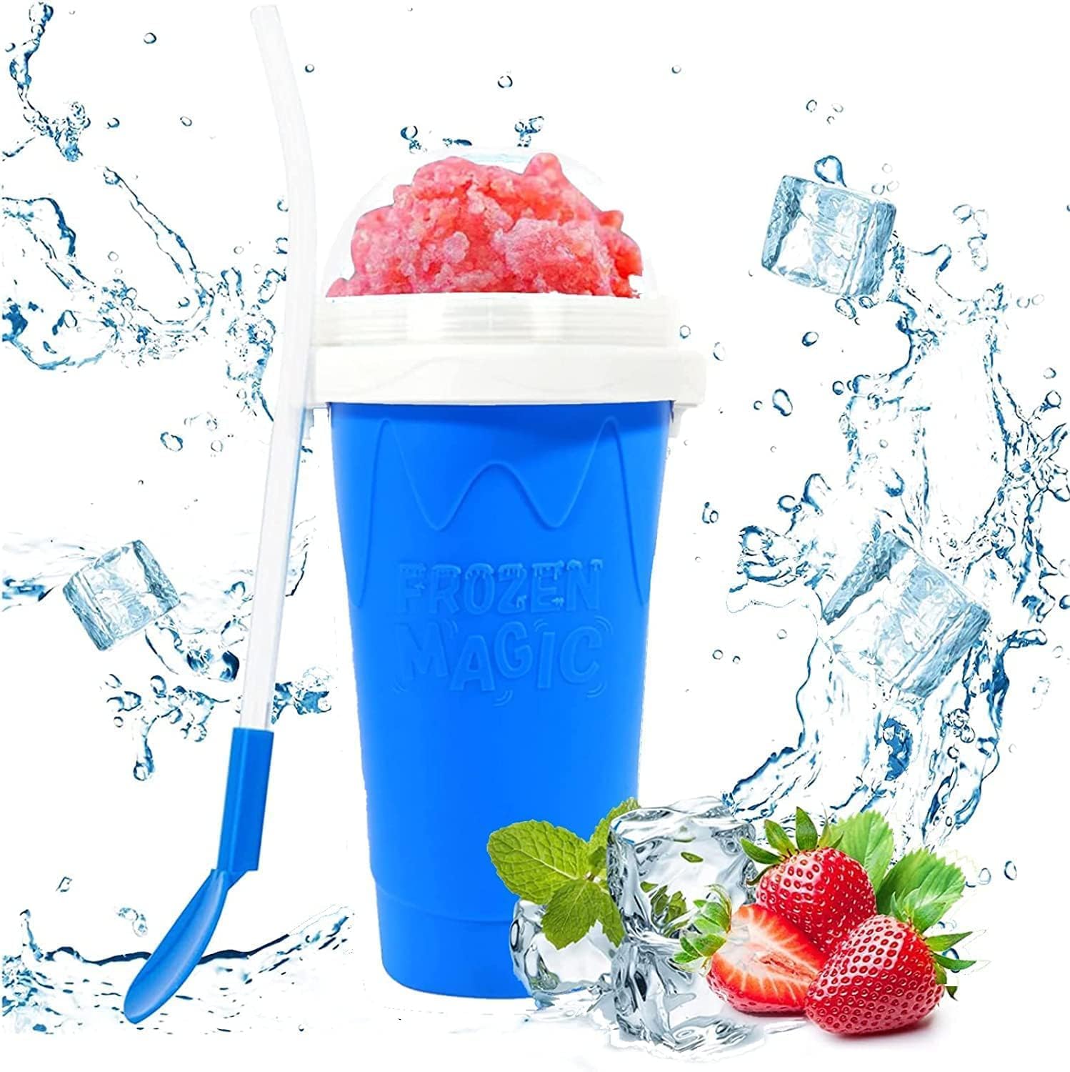 Slushie Maker Cup Magic Quick Frozen Smoothies Cup Double Layer Silica Cup Squeeze Cup DIY Slushy Maker With Lid & Straw Shake Ice Cream Maker For Children And Family (Multicolor)