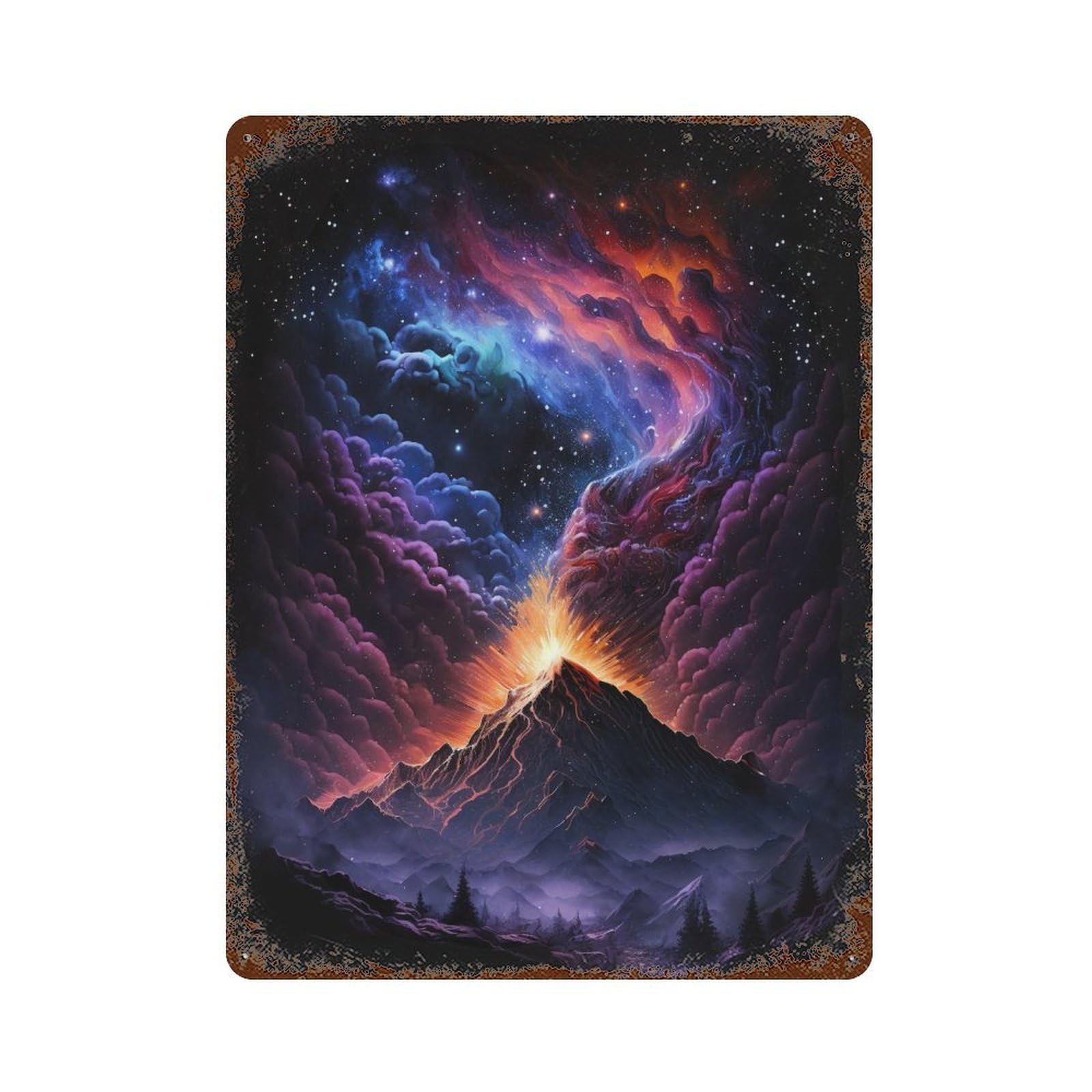 Rust Effect Volcanic Night Sky Weathered Tin Sign 15.7"x11.8", Farmhouse Wall Decor for Farmhouse, Kitchen And Entryway Decor