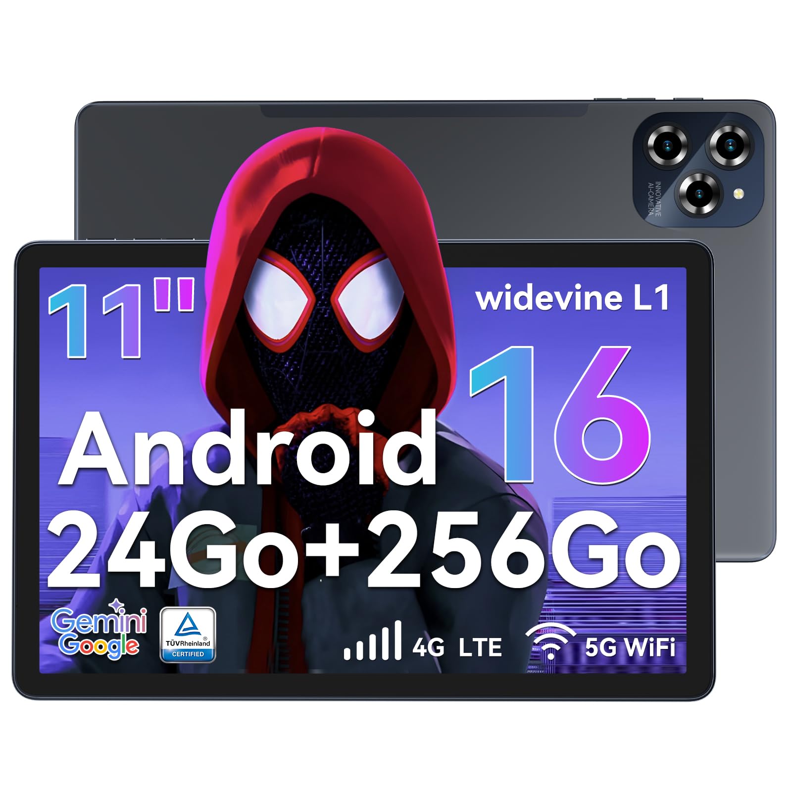 BESTTAB Android 16 Tablette avec Carte SIM 11" FHD, 24Go RAM+256Go ROM,