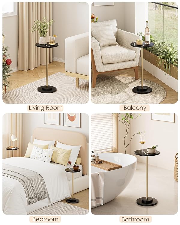 AEPOALUA Round Side Table, Small Drink Table for Small Spaces, Black Marble by AEPOALUA - Used condition - Image 9