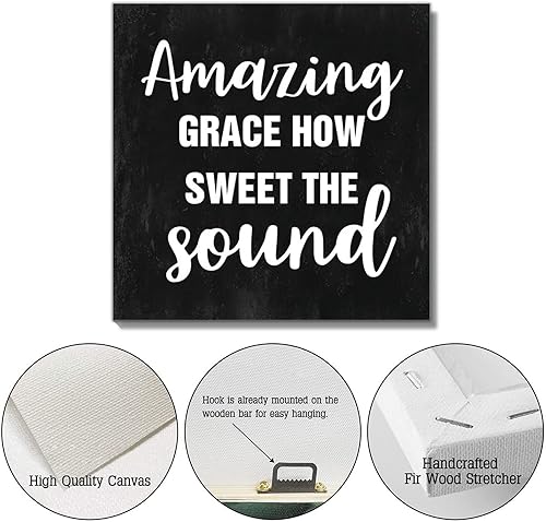 Miniatura 2 de Canvas Prints Amazing Grace How Sweet The Sound Retro Painting On Canvas Artwork Prints Ready to Hang Motivational Quote Art Wall Decor for Living