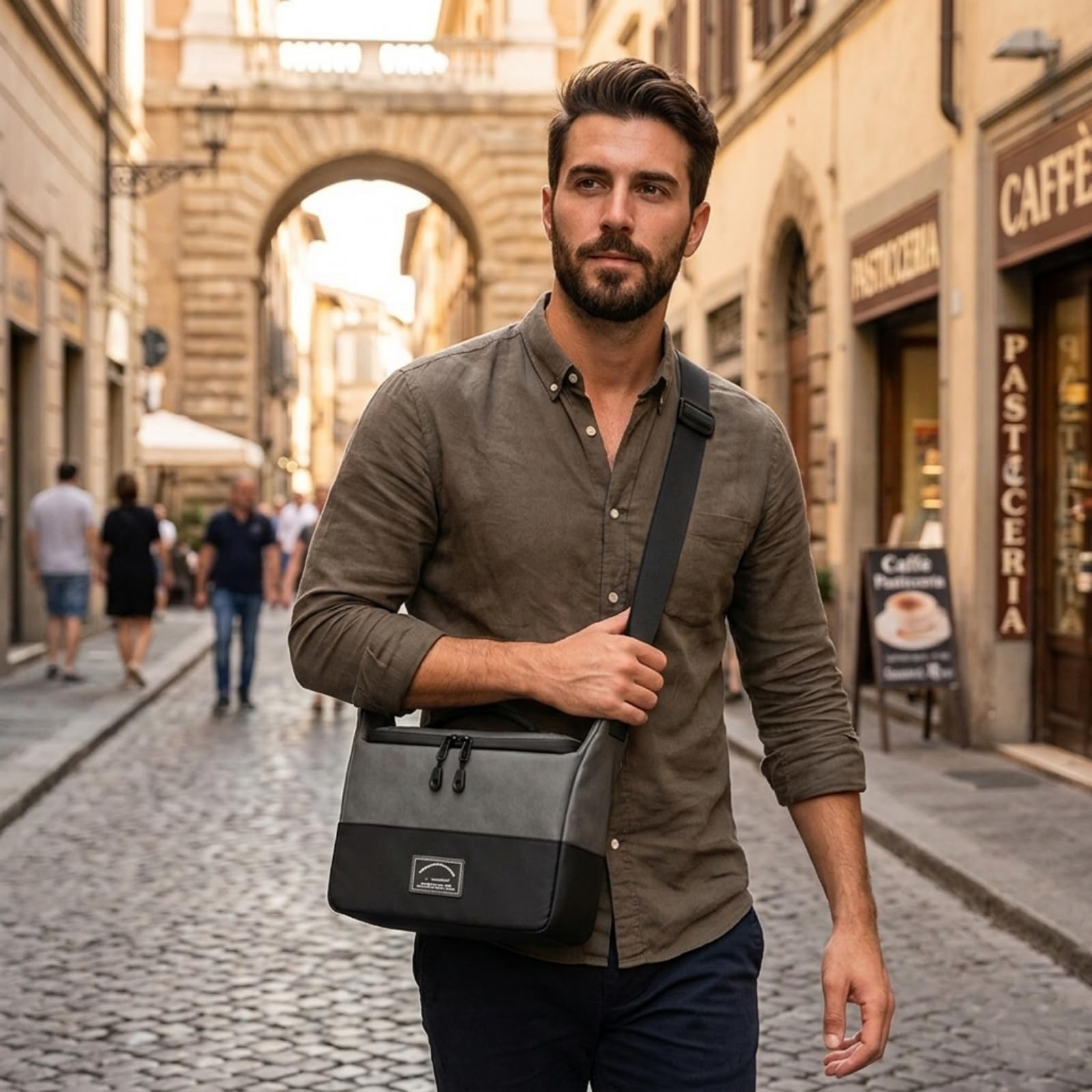Borsa a Tracolla Fotografica Impermeabile in Pelle Sintetica con 2 Divisori Rimovibili Custodia per Fotocamera Reflex BG515 (Grigio Antracite)