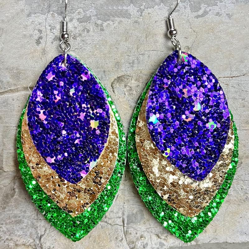 Mardi Gras Earrings for Women Carnival Theme Mask Crown Hat Feather Lobster Letter MARDI GRAS Layer Leaf Glitter Tassel Dangle Earrings for Festival Party Jewelry Gift - Image 2