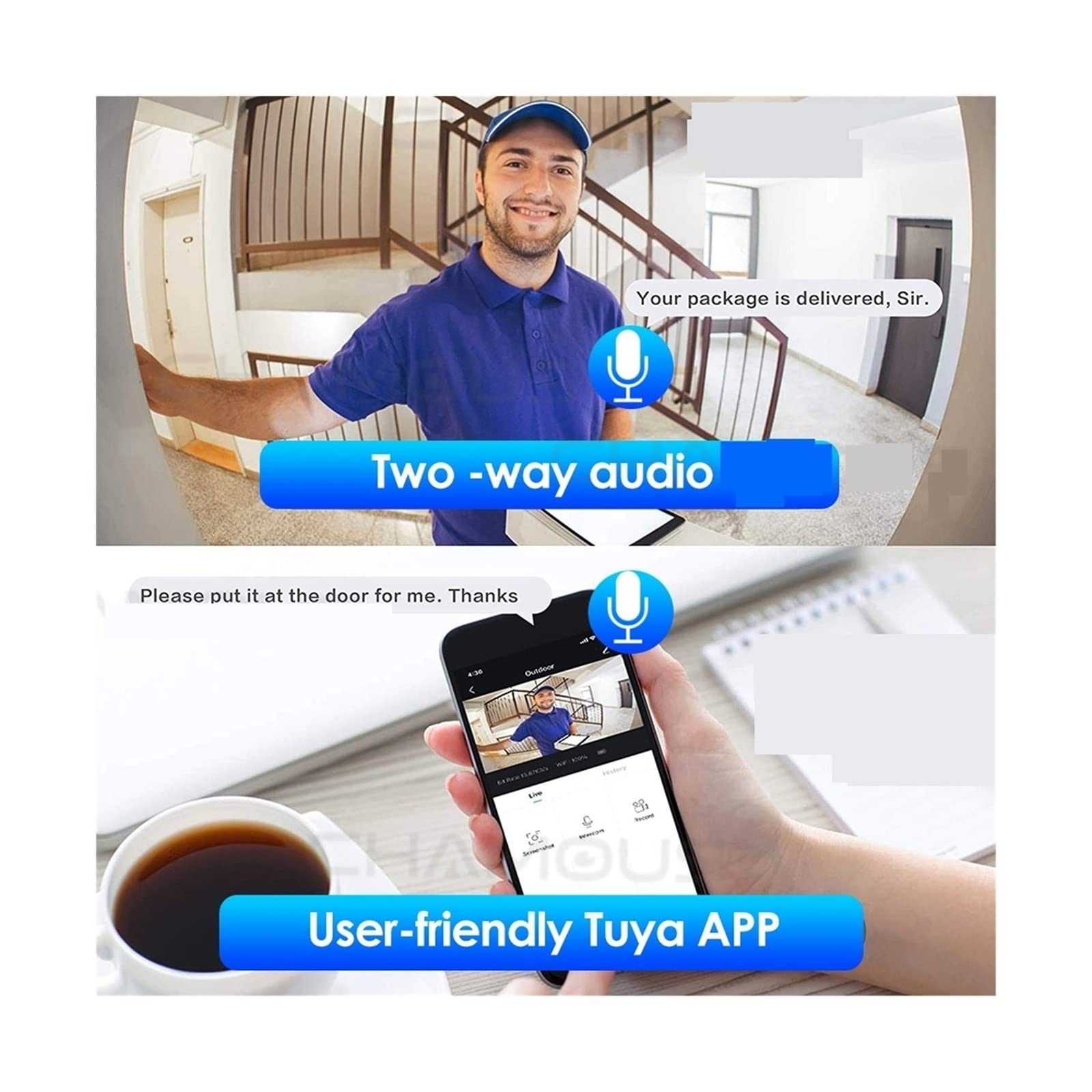 Bezprzewodowy Dzwonek Do Drzwi, Wideodomofon Kamera WiFi Zewnętrzna wodoodporna bezprzewodowa kamera do drzwi Smart Home Mini dzwonek Wideo HD