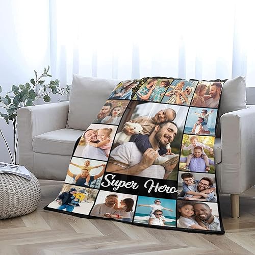 Miniatura 3 de D-Story Manta personalizada con 15 textos de imágenes fabricada en Estados Unidos, manta personalizada con foto, manta personalizada para el día del