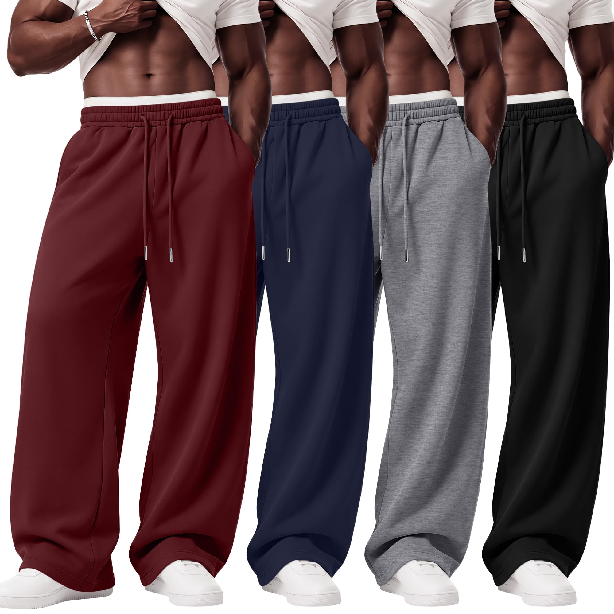 4 Pack Men's Big and Tall Sweatpants Lightweight Pants