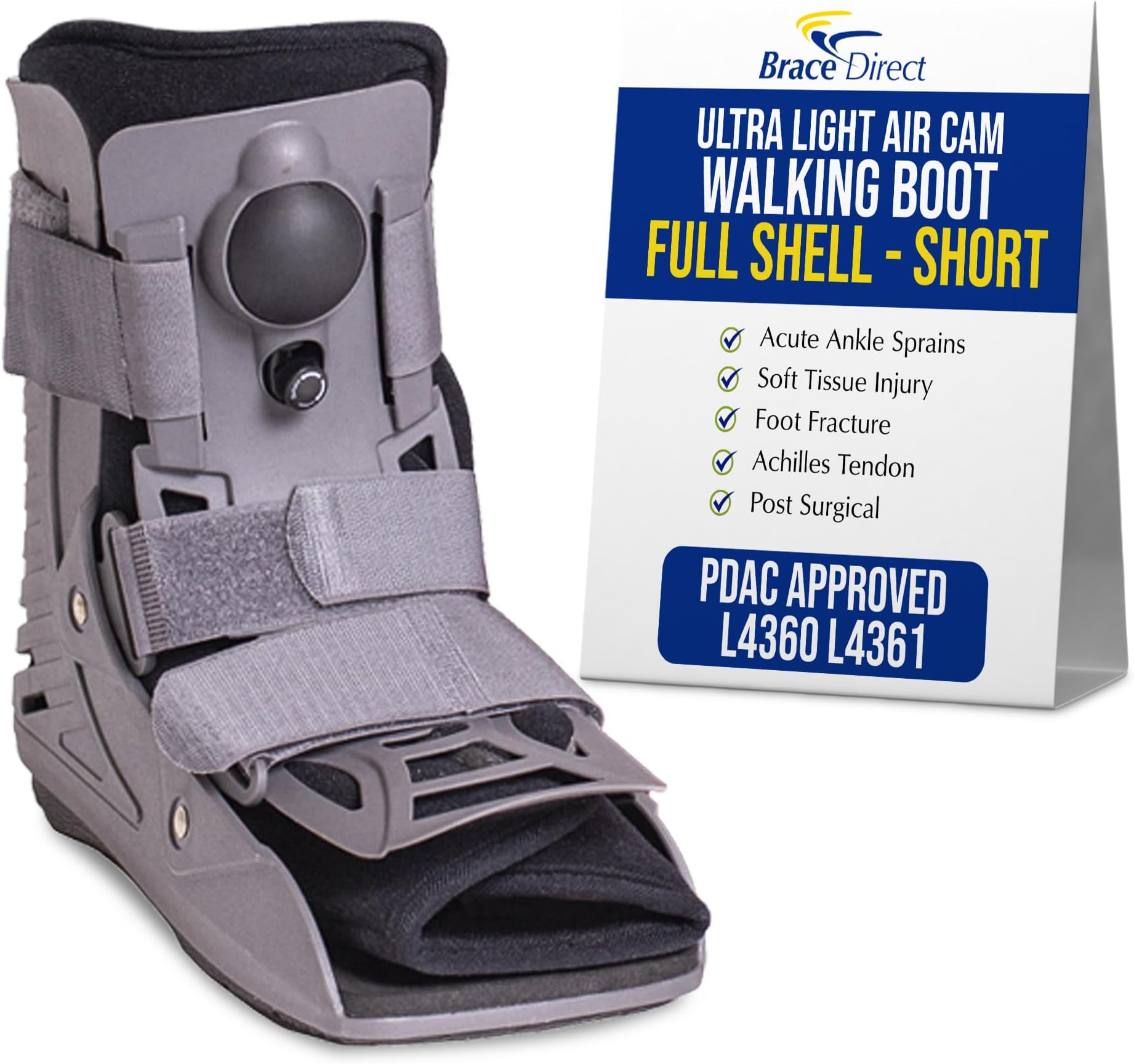 Ultra Light Air Short Walking Boot - Lightweight Pneumatic Full Shell Orthopedic CAM Walker for Foot & Ankle Recovery L4360 L4361 - S Shoe Size (Men 6.5-9 / Women 8-10)