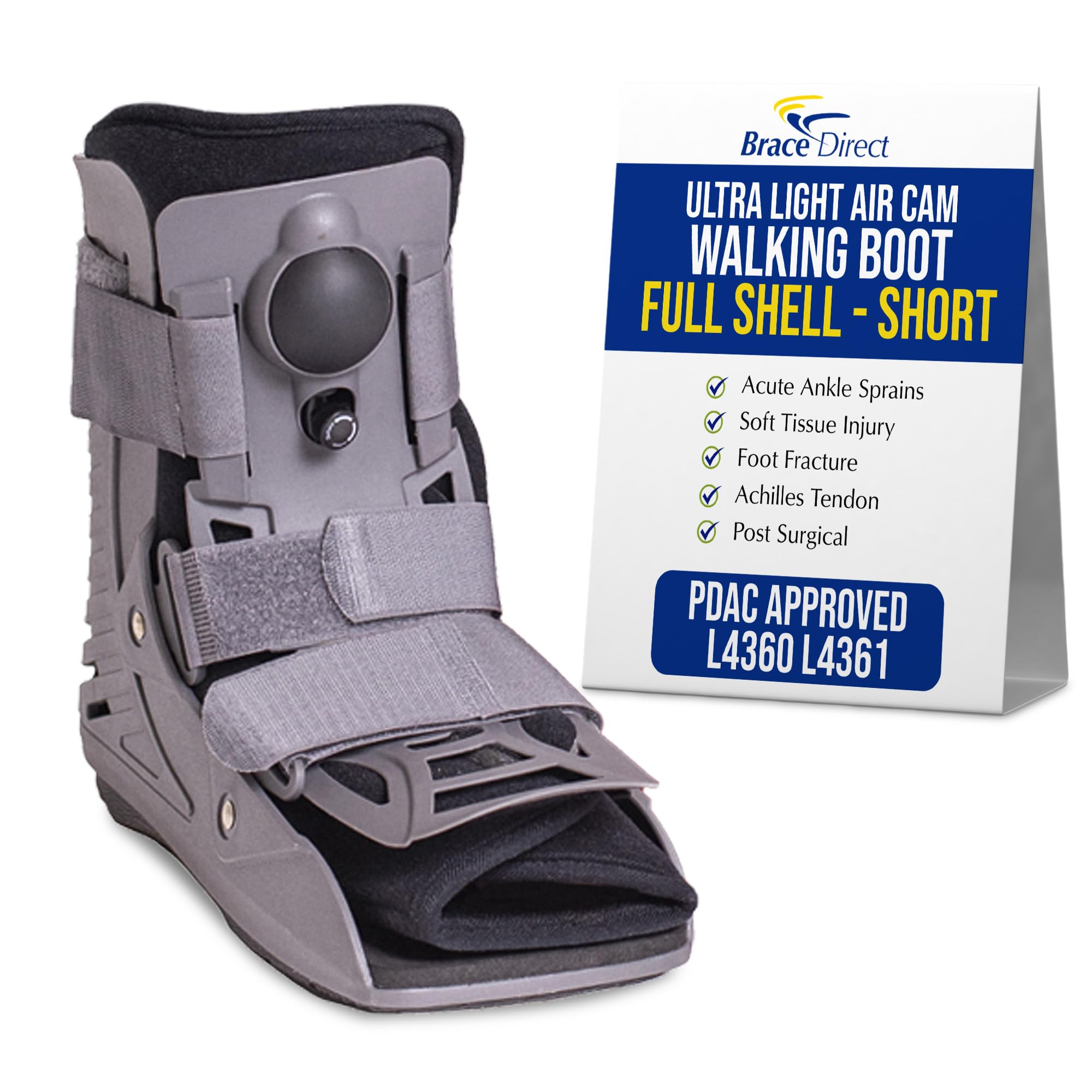 Brace Align Ultra Light Air Short Walking Boot – Full-Shell Pneumatic Orthopedic Boot for Foot & Ankle Fractures, Sprains, Achilles Injury Recovery PDAC L4360/L4361 – Size Small (US Shoe Men