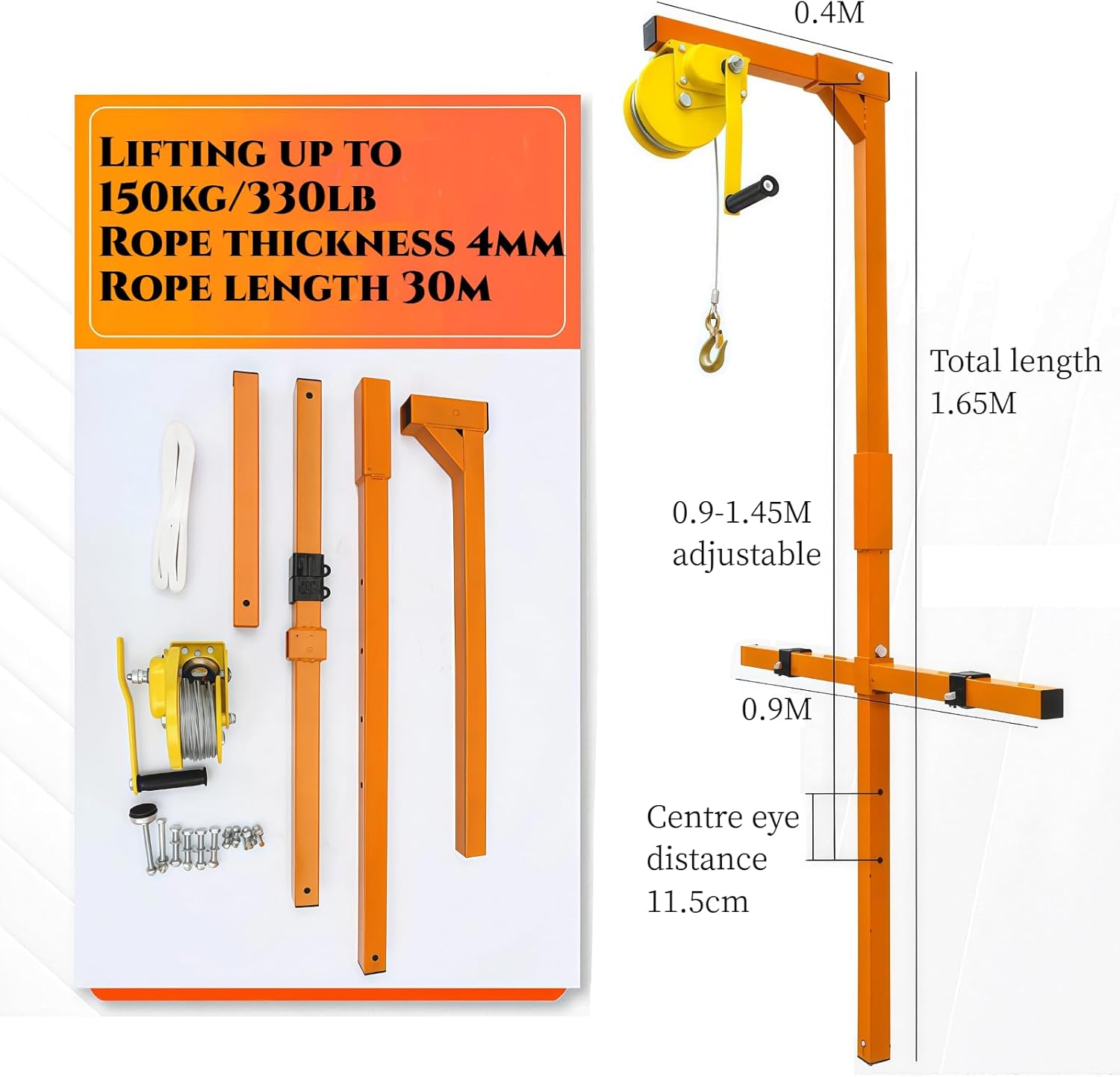 Heavy Duty Air Conditioning Lift Tool with Self-Locking Pulley Winch | 150KG Load Capacity | Ideal for HVAC Installation & Home Use | 30M Reach