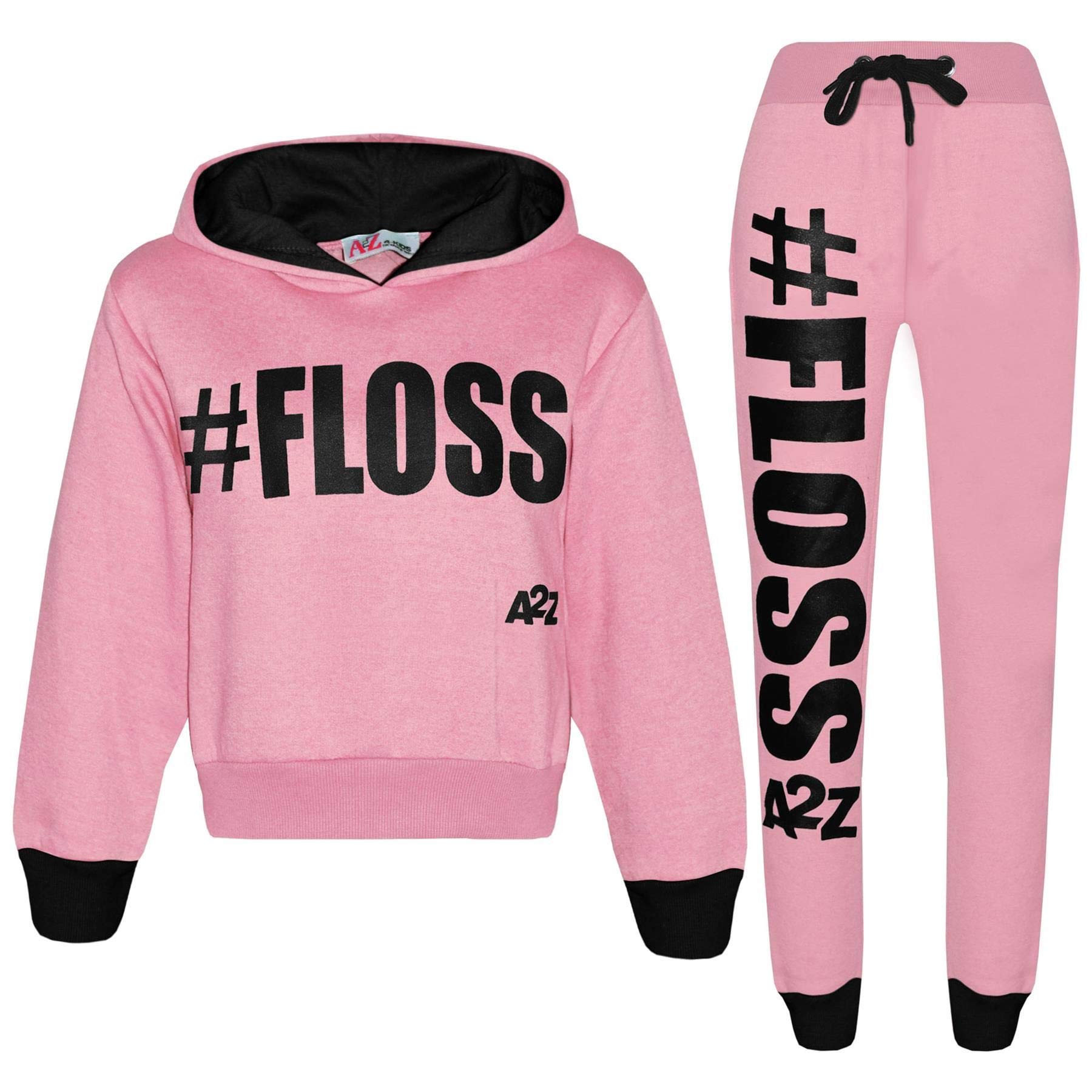 A2Z 4 Kids Kinder Mädchen Trainingsanzug Designers #Floss Drucken Vlies Baby Rosa Vermummt Zuschneiden Oberteil Unterseite Joggen Anzug Jogger Alter 5-13 Jahre