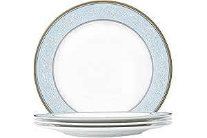 4 Pcs Fine Bone China Dinner Plates - Classic Relief Pattern Gilt Edged