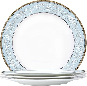 Fine Bone China Dinner Plate Set,WPSLNWO 4 Pcs Classic Relief Pattern Gilt Edged High Grade 10.5 inch Dinnerware Sets For 4 People
