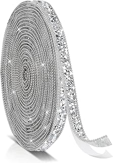 5 Yards Self Adhesive Rhinestone Ribbons, Sliver Rhinestone Strips, Diamond Crystal Rhinestone Ribbon Roll Stickers Glitter Bling Ribbons Rhinestones for Crafts Fabric Car Shoes Décor