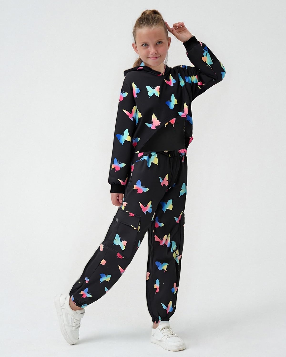 Girls 3 Piece Outfits Girl Workout Clothes Set Crop Tank Top and Sweatpants with Tracksuit Long Sleeve Hoodie 7-14Y - Image 2