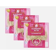 Elephant Atta Indian Chappati Roti flat bread Pack of 24 3 Packs of 8, Just heat & eat with currys, dhals, kebabs as rolls, ready with in seconds, source of fibre, long expiry dates