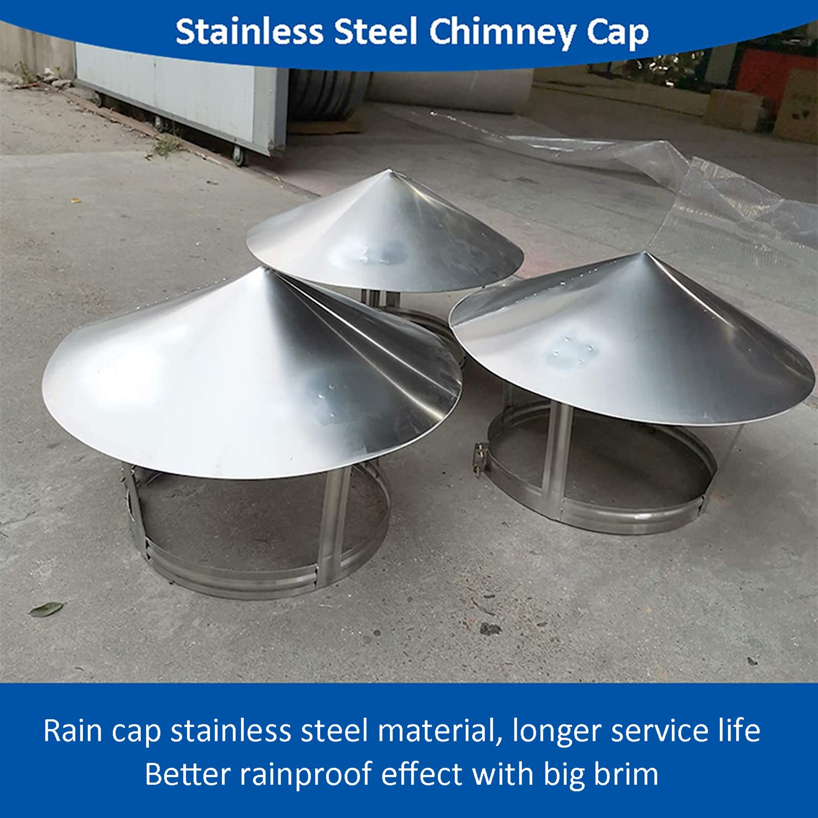 Copertura per canna fumaria in acciaio inox, copertura antipioggia per canna fumaria, copertura per pioggia e neve, protezione per tubi da 75-250 mm, cappello da 125 mm 300 mm, cerchio 160 mm