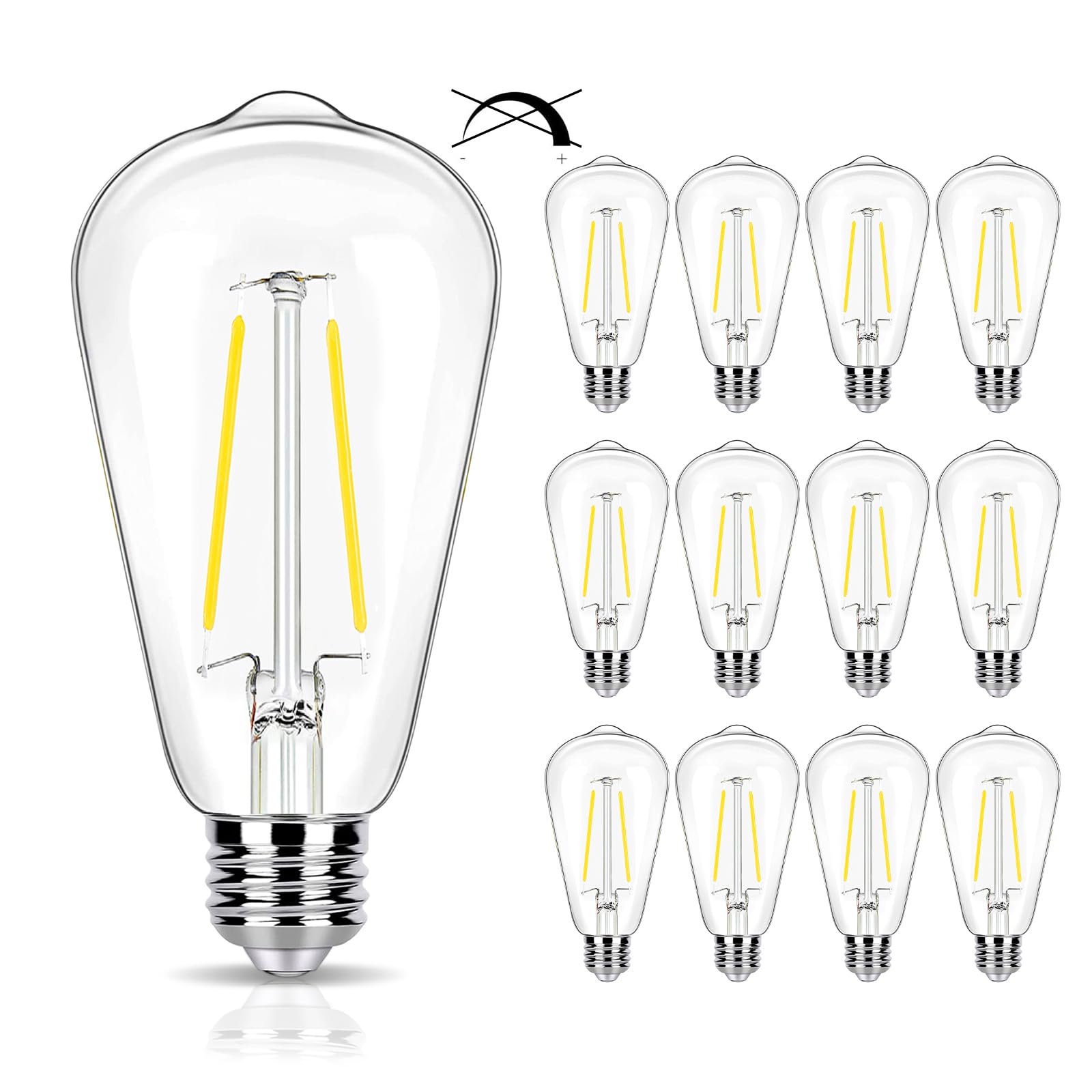 winsaLED 12 Pack 400LM LED Edison Bulbs 40 Watts Equivalent, 5000K
