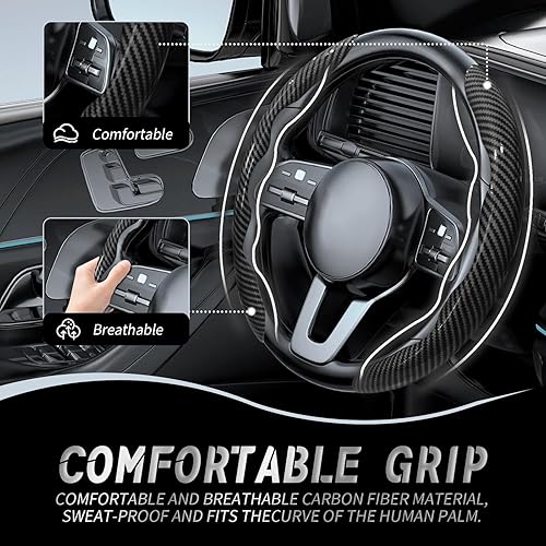 Vista 59 de WOCOCN 2 fundas para volante de automóvil, protector antideslizante de fibra de carbono para hombres y mujeres, múltiples opciones de color, Beige