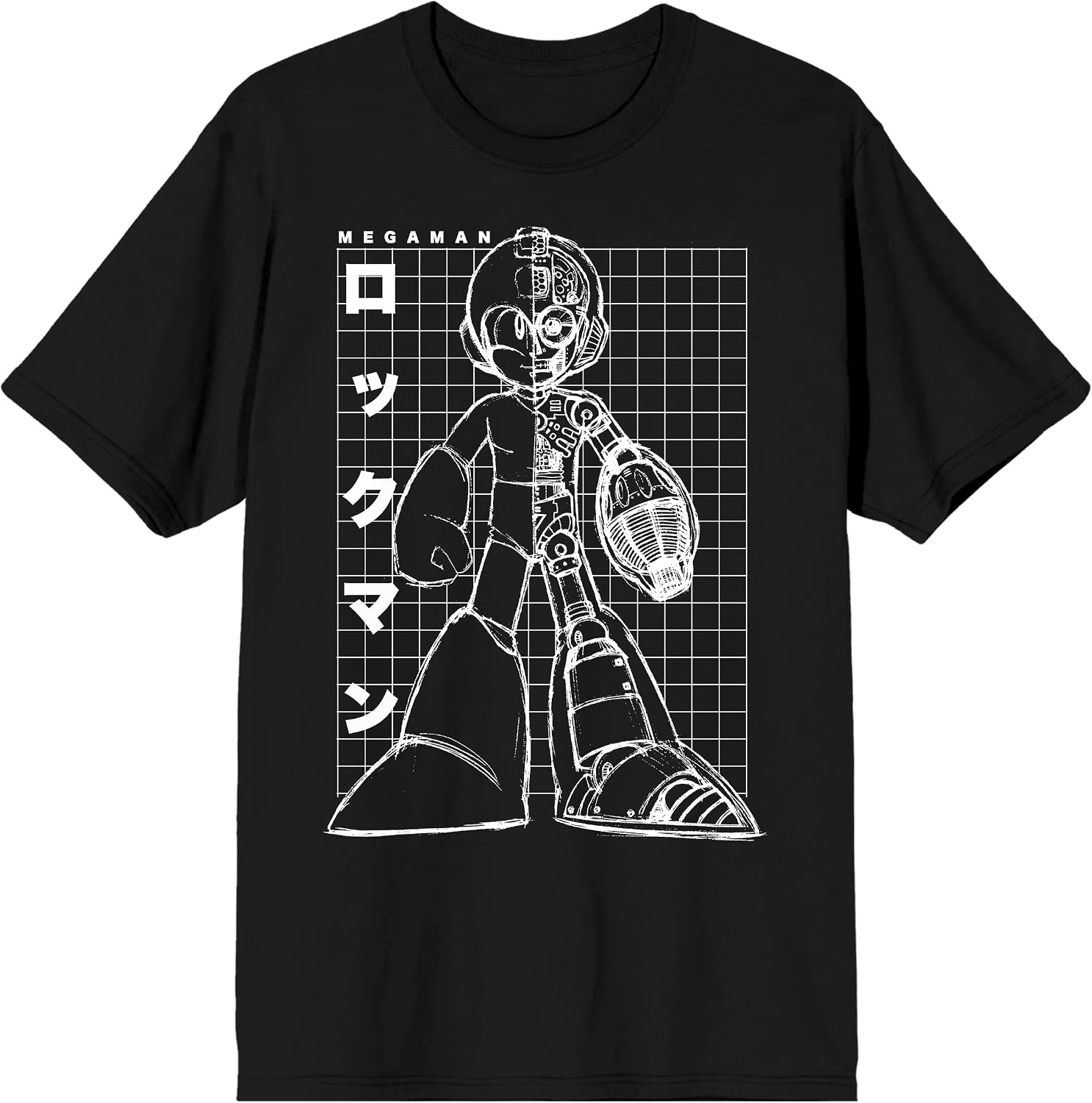 Rockman Megaman Grid Men's Black Tee Shirt T-Shirt-Medium