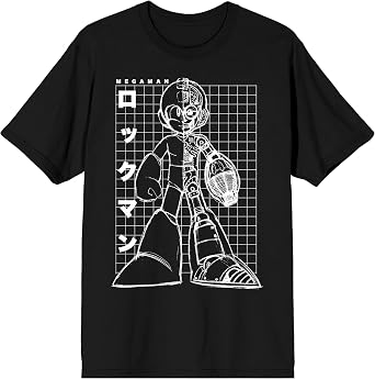 Rockman Megaman Grid Mens Black Tee Shirt T-Shirt-Medium