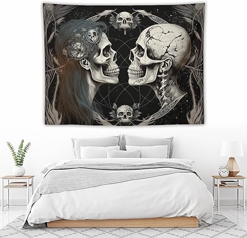 Miniatura 8 de Naykow Tapiz hippie de calavera, esqueleto gótico, tarot, tapiz de luna bruja, grunge, tapiz estético para dormitorio, tapiz de Santa Muerte,
