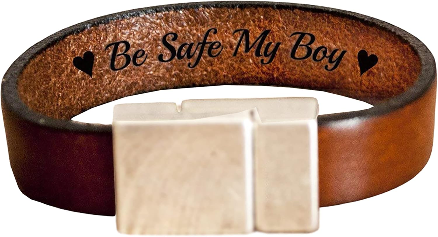 Kids Bracelet Gift for Boy To My Son Personalized Leather Cuff with Hidden Message