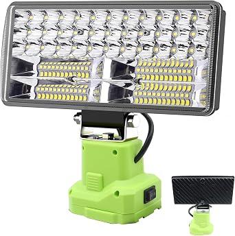 6000 LM 38W Cordless LED Work Lights Compatible with Ryobi 18V/20V Battery Portable Super Bright Flashlight LED Flood Light with 2 Modes Setting & Upgraded Short-Circuit Protection
