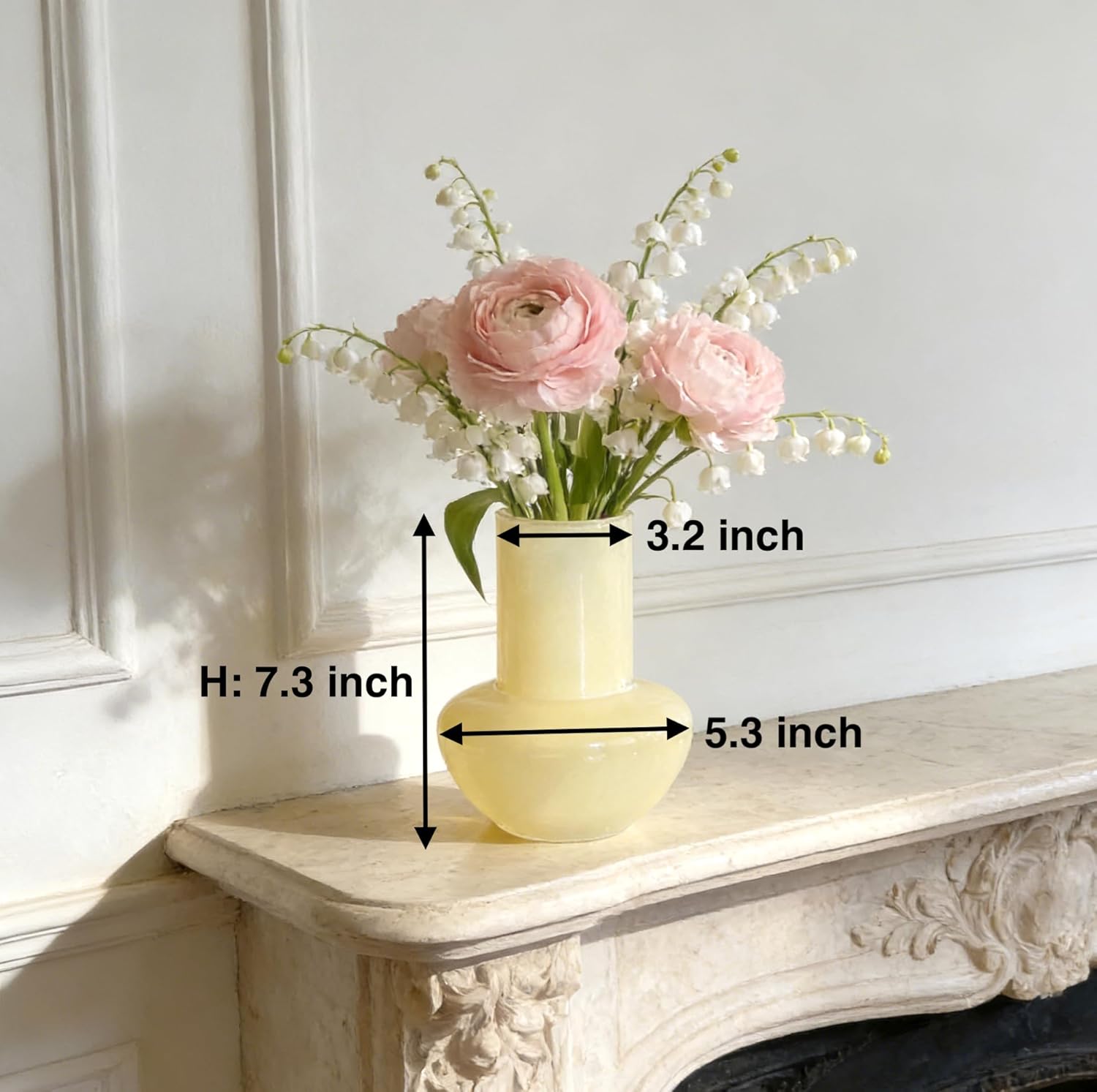 BLOFLO Modern Retro Glass Vase, 7 Inch Bubble Round Bulb Vase, Boho Vintage Home Decor Table Centerpiece for Fresh/Fake Flowers, Ideal Housewarming/Mother’s Day/Birthday Gift (Milky Yellow)