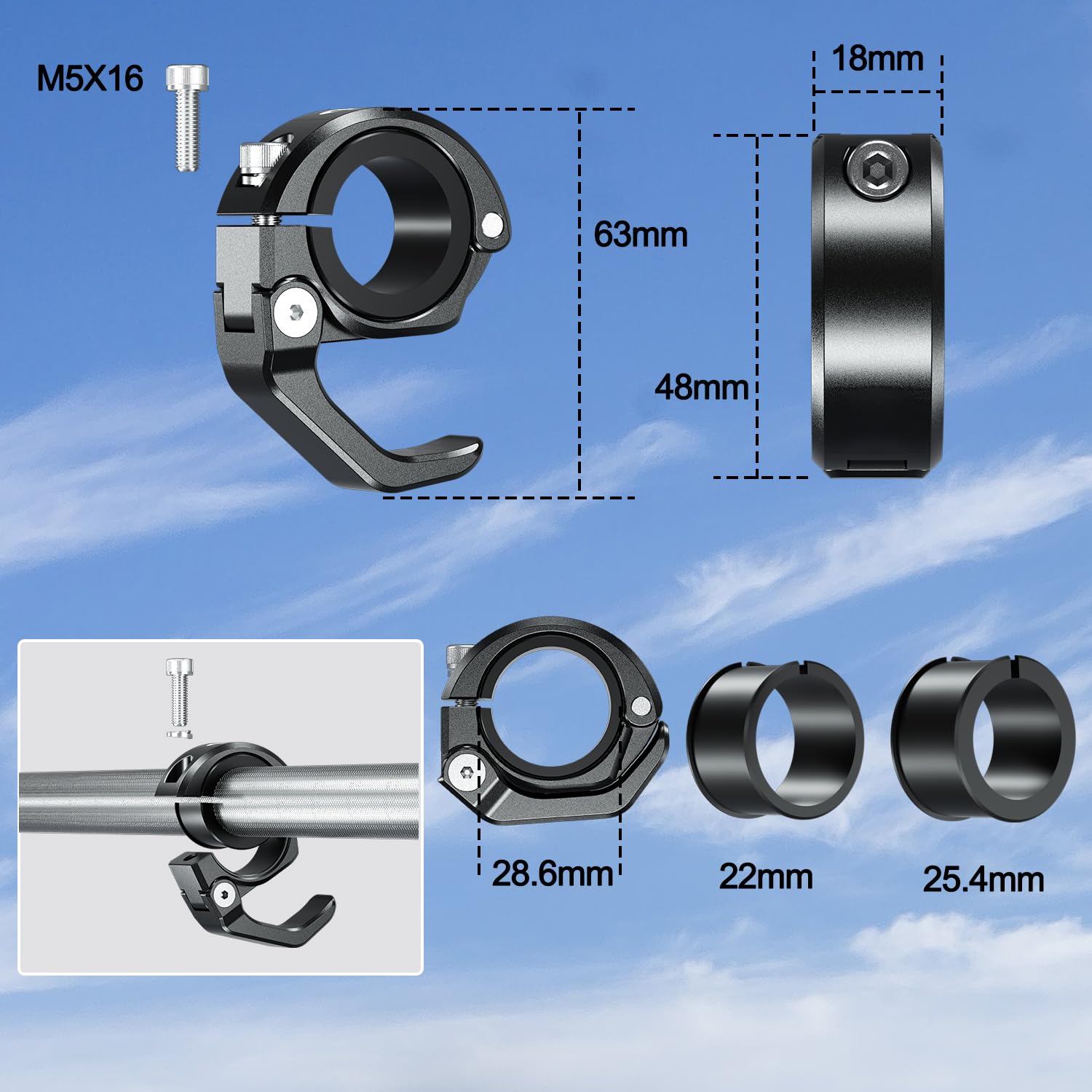 iMESOTU Haki na kierownicę motocyklową, 5 kg, wytrzymały składany hak ze stopu aluminium, szybkie odpinanie, do roweru, hulajnogi elektrycznej, 22-25,4-28,6 mm, kierownica do kasku/torby na zakupy, 2