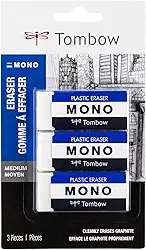 Tombow 57324 MONO borracha, branco, médio, pacote com 3 unidades. Remove marcas sem danificar o papel