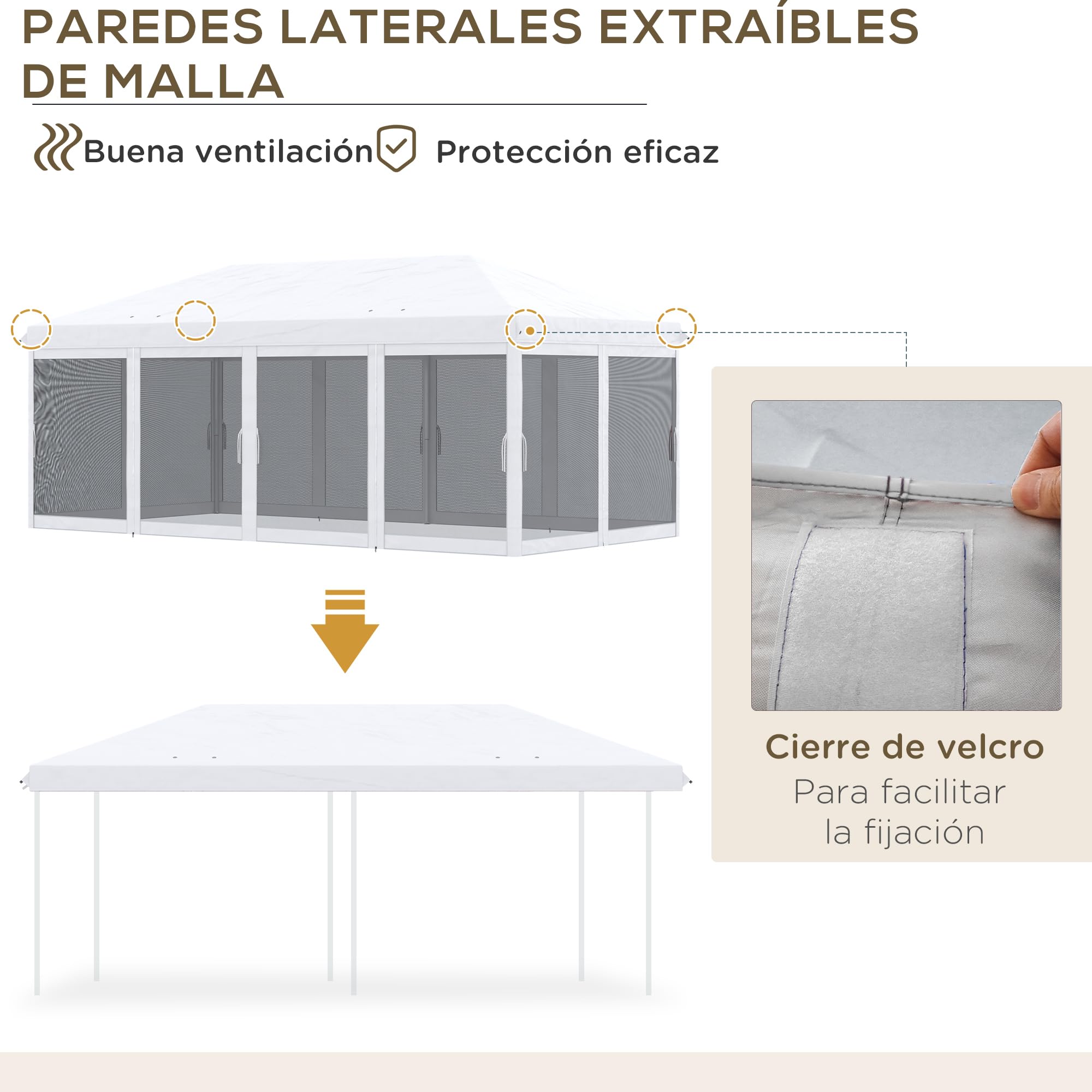 Outsunny Carpa Plegable Pop-Up Gazebo 6x3 m Cenador Plegable con 6 Paredes Laterales de Malla Anti-UV y Bolsa de Transporte para Camping Fiestas Crema