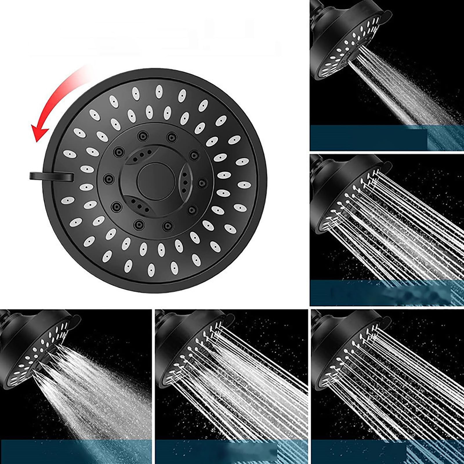 Rociador para Ducha, Redondo 10 CM Alcachofa de Ducha Cabezal de Ducha de ABS Rociador de Ducha con Jets de Silicona 5ta Marcha Placa de Ducha Ángulo Ajustable