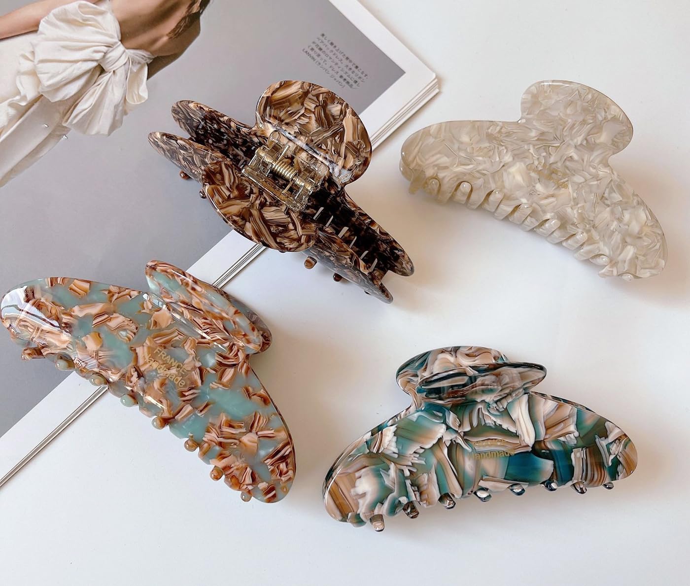 Wenlly large tortoise shell claw clip, 4.1 Inch cellulose acetate hair claw clips, marble non-slip strong hair hold barrettes for women and girls, coffee - Image 5