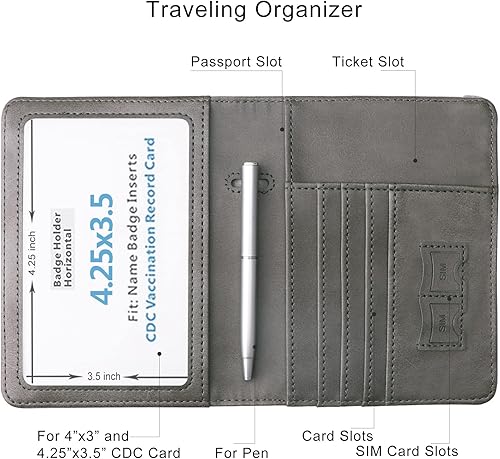 Miniatura 3 de WALNEW Cartera para pasaporte, bloqueo RFID, funda de piel sintética para tarjetas con bolígrafo y ranura para tarjetas transparente para mujeres