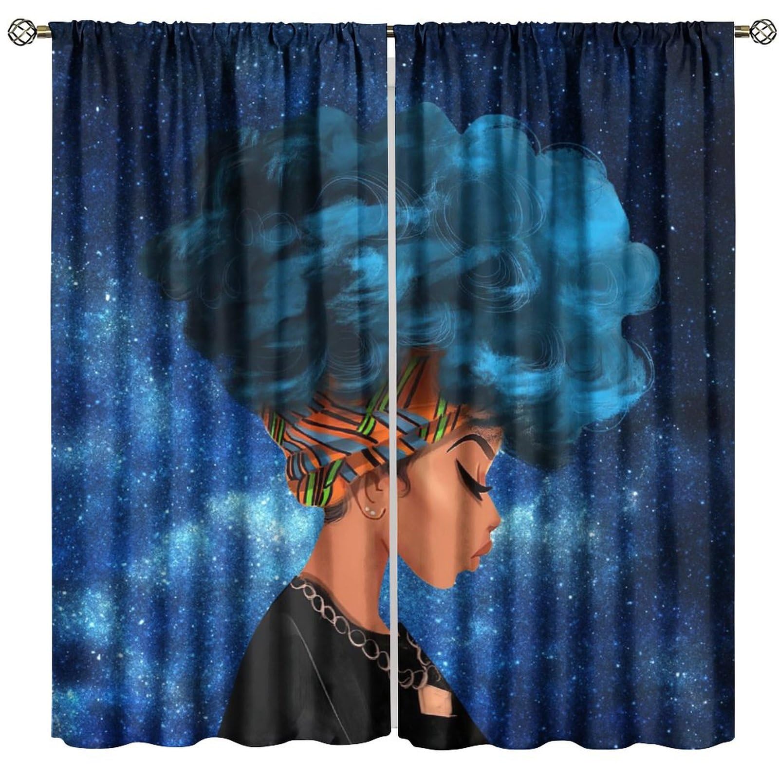 BenYaSong African Women Curtain,African American Leaves Plant Curtain Thermal Insulated for Home Kitchen Livingroom Coffee Room Window Drapes 2Panel 52" W X 84" L