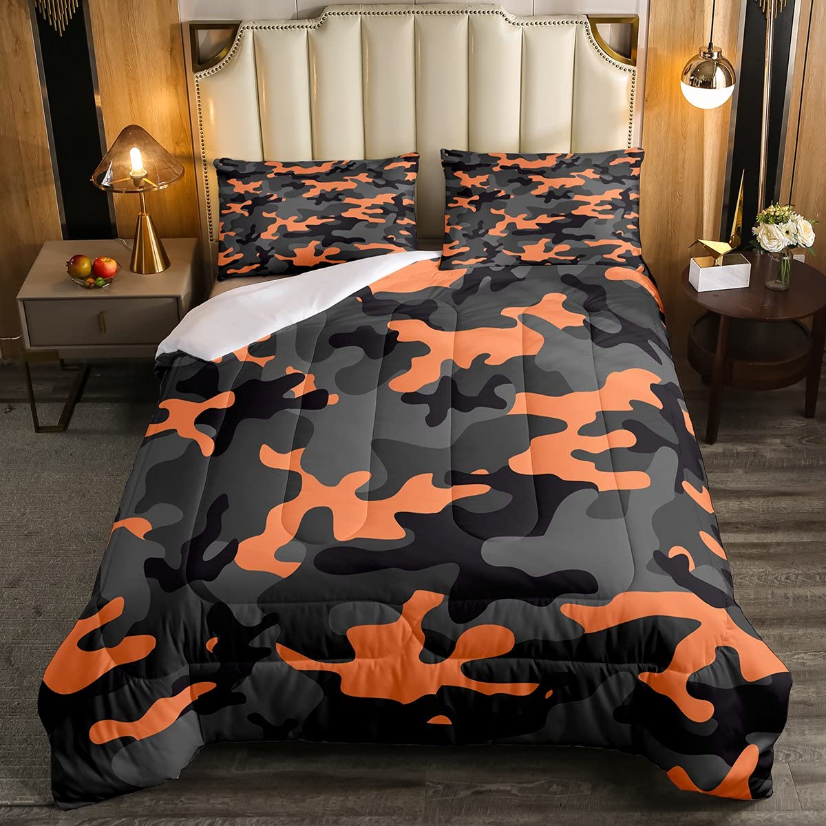 Army Camouflage Bedding Set Teens Camo Duvet Insert for Kids Boys Girls Colorful Duvet Set Orange Black Grey 2Pcs Single Size