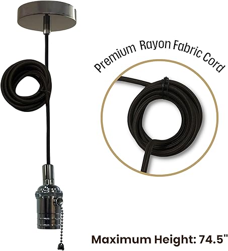 Miniatura 2 de Royal Designs, Inc. Iluminación colgante colgante, estilo vintage, enchufe de luz colgante de cadena y toldo, gris metálico con cable de tela de