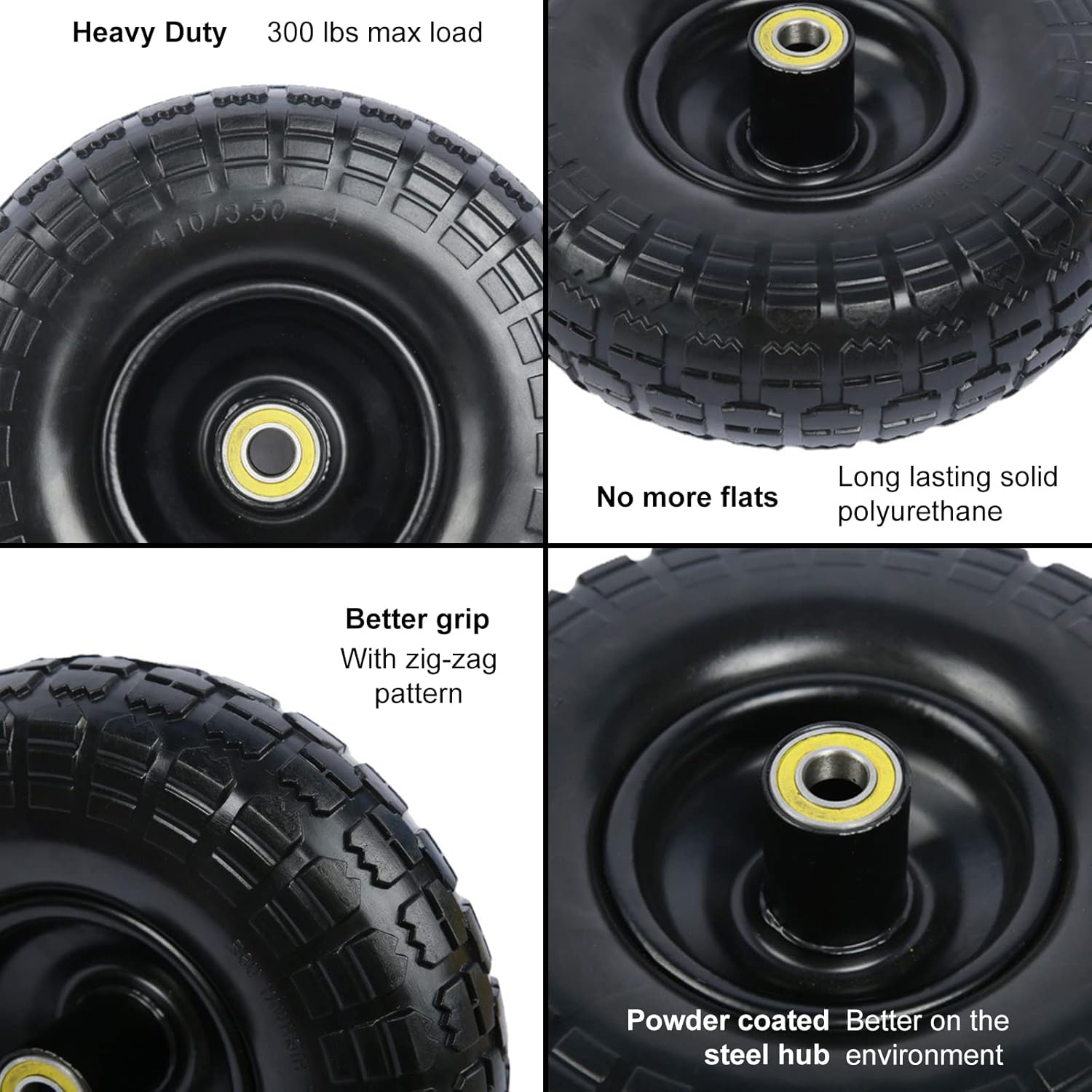 13" Flat Free Solid Tire and Wheel 5/8” Axle, 2.1"Offset Hub, 2 Pack Replacement Tire for Gorilla Carts Wheelbarrow Garden Cart Trolleys Hand Trucks and Yard Trailers