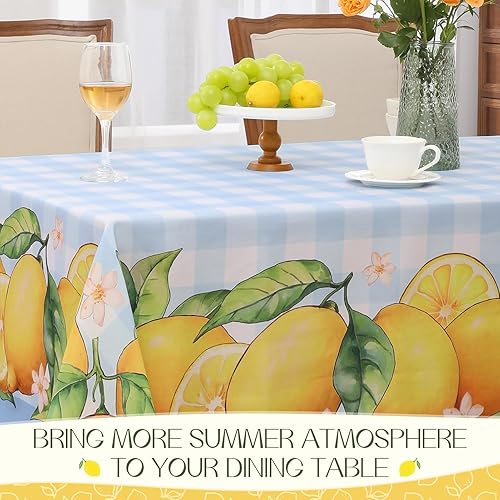 Miniatura 5 de Romanstile Mantel rectangular de primavera de Pascua, diseño a cuadros, diseño de conejo y huevos de búfalo, resistente a las manchas, para cenas,