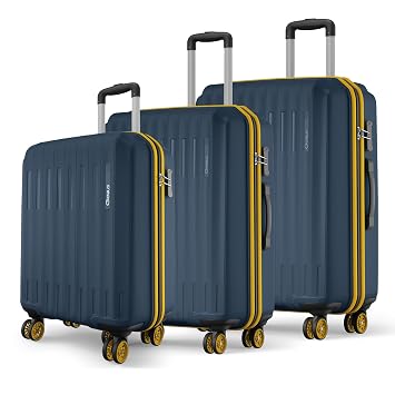 Safari Genius Alley Set of 3 (Cabin+ Medium + Large) Trolley Bags Hard Case Polypropylene, 4 Wheels, 360 Degree Wheeling Luggage, Travel Bag, Suitcase for Travel, Trolley Bags for Travel, Navy