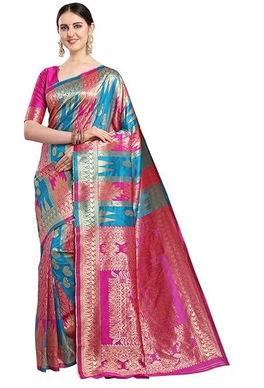 Women's Banarasi Silk Blend Woven Saree With Blouse Piece