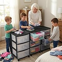 Vista 2 de 3 Drawer Plastic Storage,Organizer Cart with Wheels for Home,Rolling Bin Cart Storage for Clothes and Office Supplies Organizer Office,Black (Black)