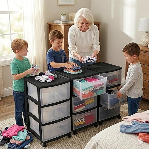 Miniatura 2 de 3 Drawer Plastic Storage,Organizer Cart with Wheels for Home,Rolling Bin Cart Storage for Clothes and Office Supplies Organizer Office,Black (Black)