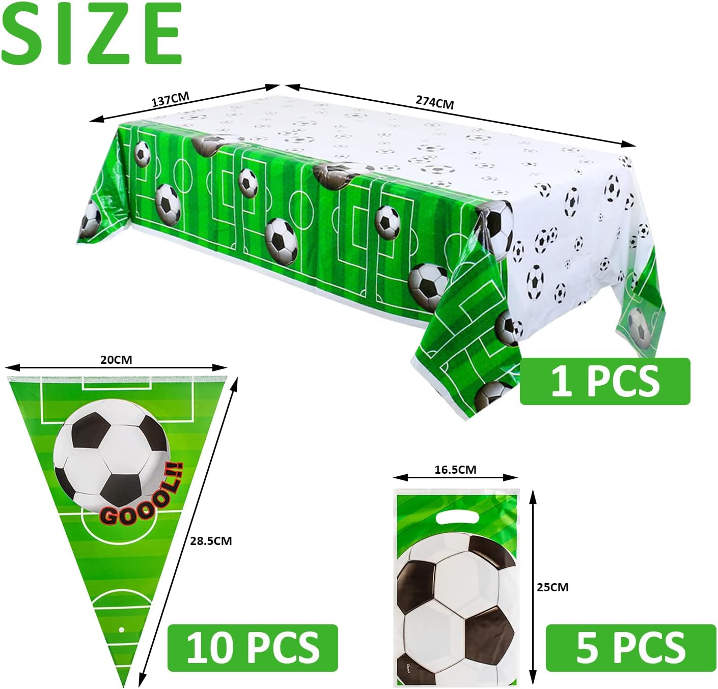 YSDYY 7 Pcs Soccer Party Sets, Rectangular Soccer Tablecloths, Pull Flags and Gift Bags, Soccer Party Supplies - Image 3
