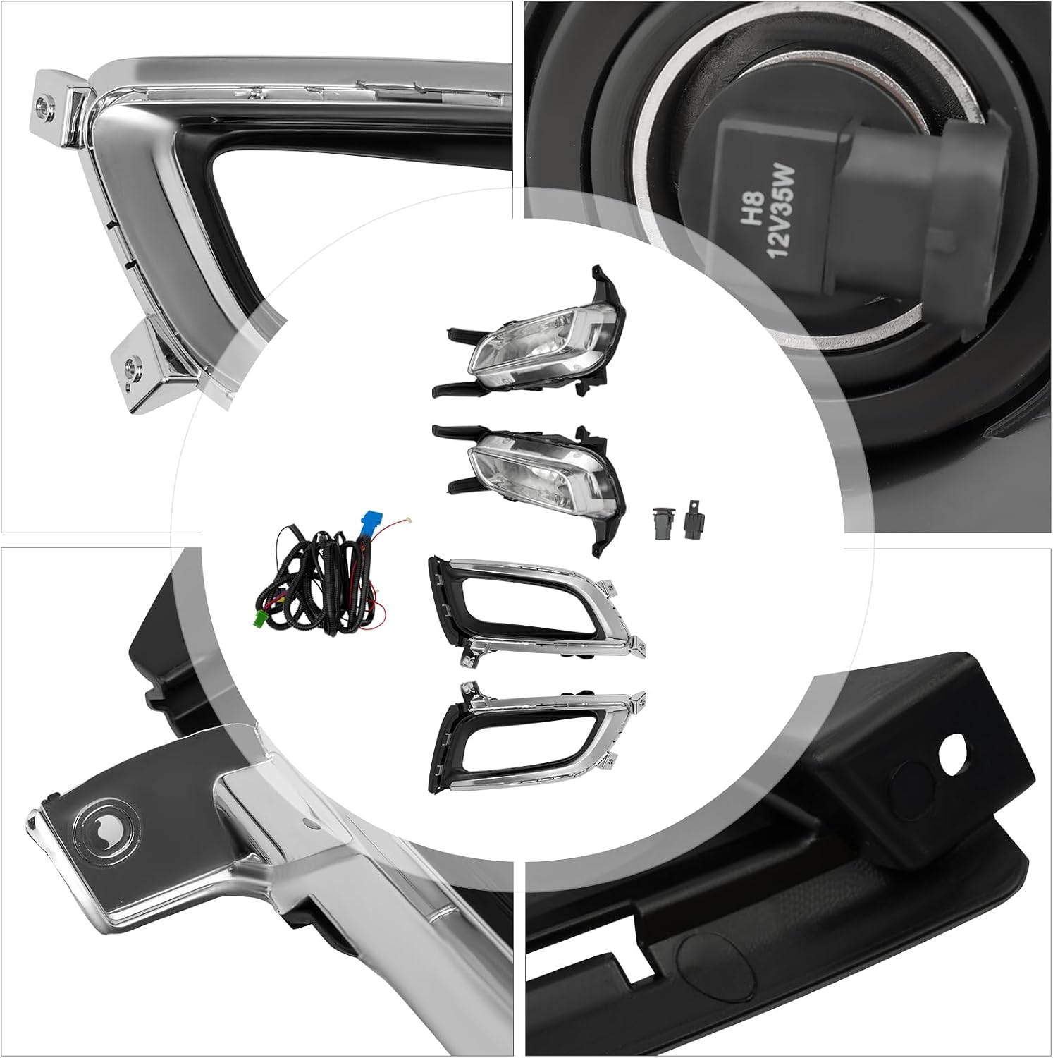 Fog Light & Fog Light Bezel for Kia Optima 2014-2015, Fog Light Lamp Cover Trim Pair Left & Right ABS+PC Clear Lens, Replacement for 865512T500 865522T500 922012T500 922022T500