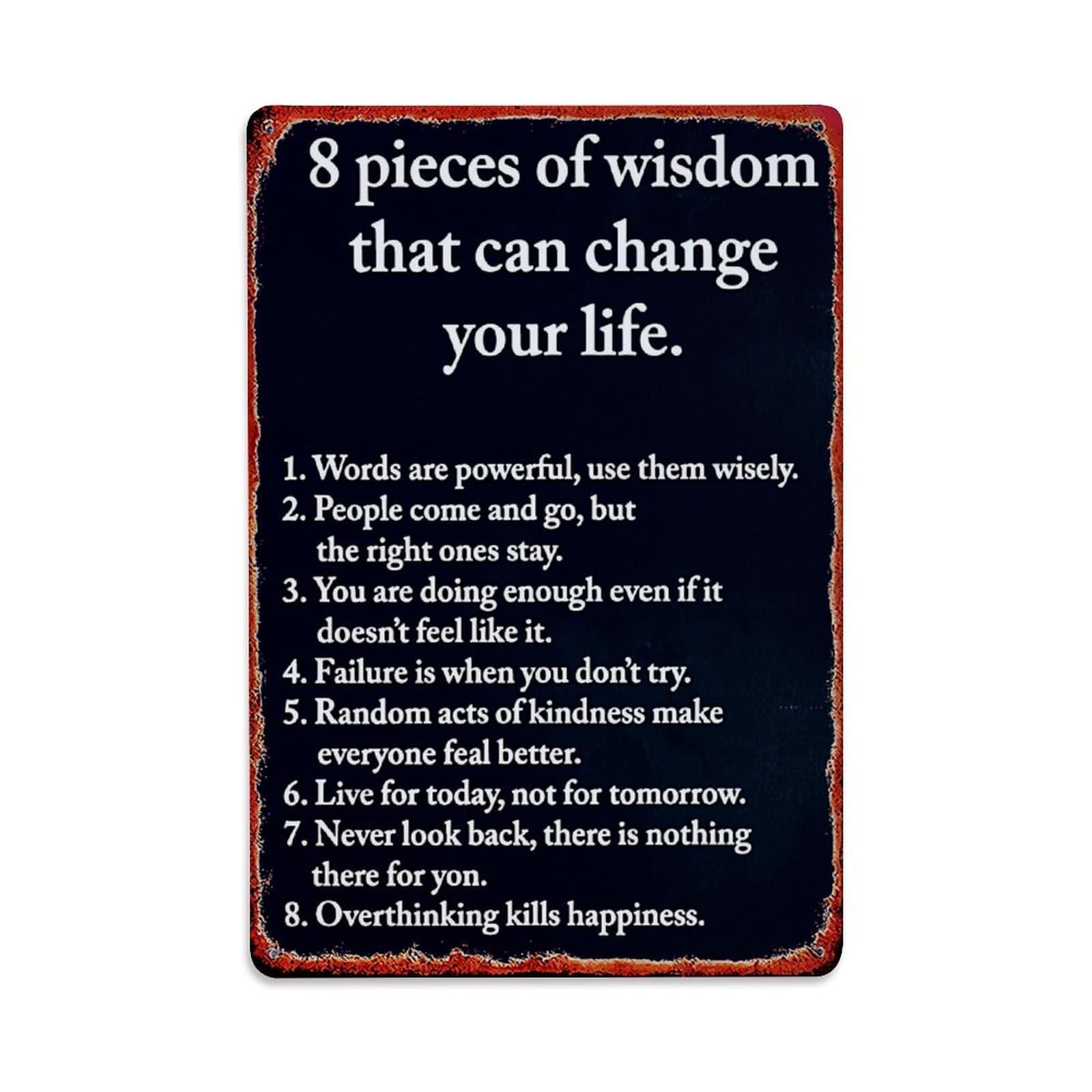 Jdfenggu Vintage Eight Wisdom Life Changing Tips Retro Metal Tin Sign, Decor Art Poster For Bar, Home, Man Cave, Kitchen, Laundry Room Gift 8X12inch
